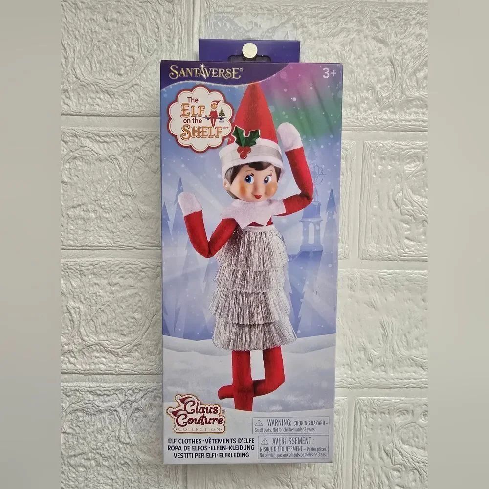 The Elf on The Shelf Claus Couture Silver Flapper Tinsel Dress Girl Scout Elves